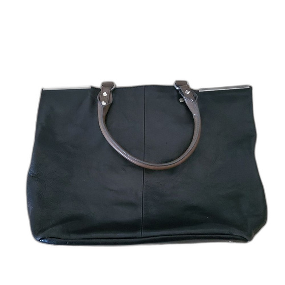 Kenneth Cole Large Tote Shoulder Bag Women's Black Green Leather Silver Hardware - Picture 2 of 15